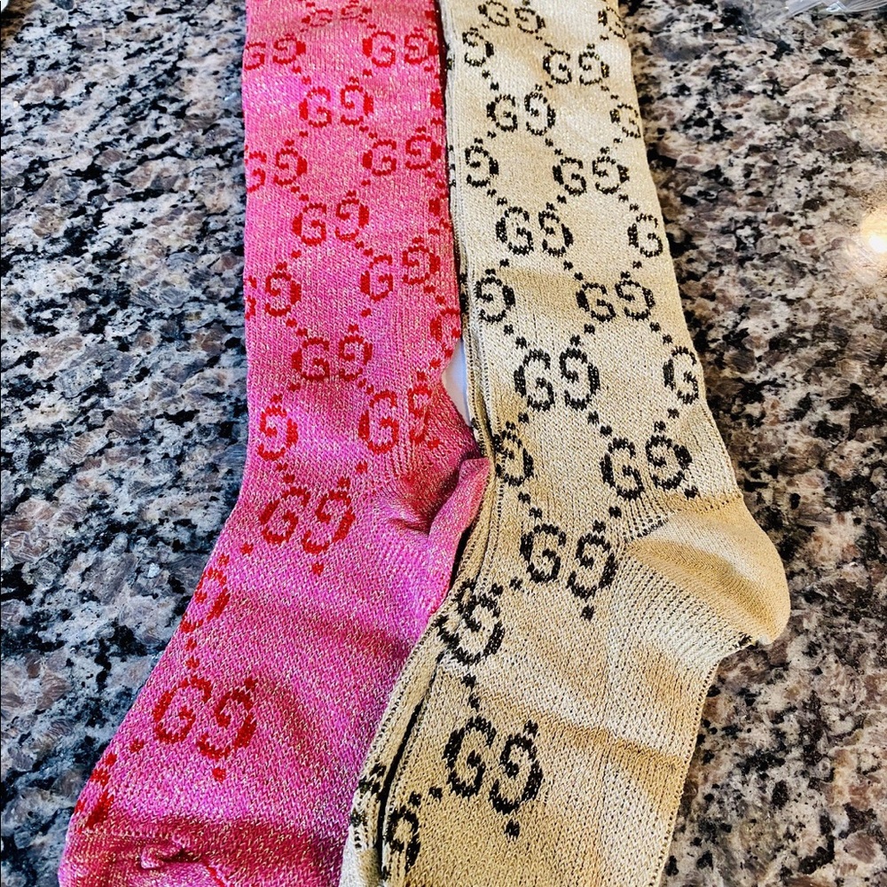 GG Lamé pink & red shimmering long socks